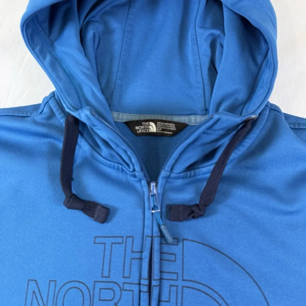 The North Face Knit Sweater Fleece Full Zip Logo Hoodie Men's Small‎ Aqua Blue